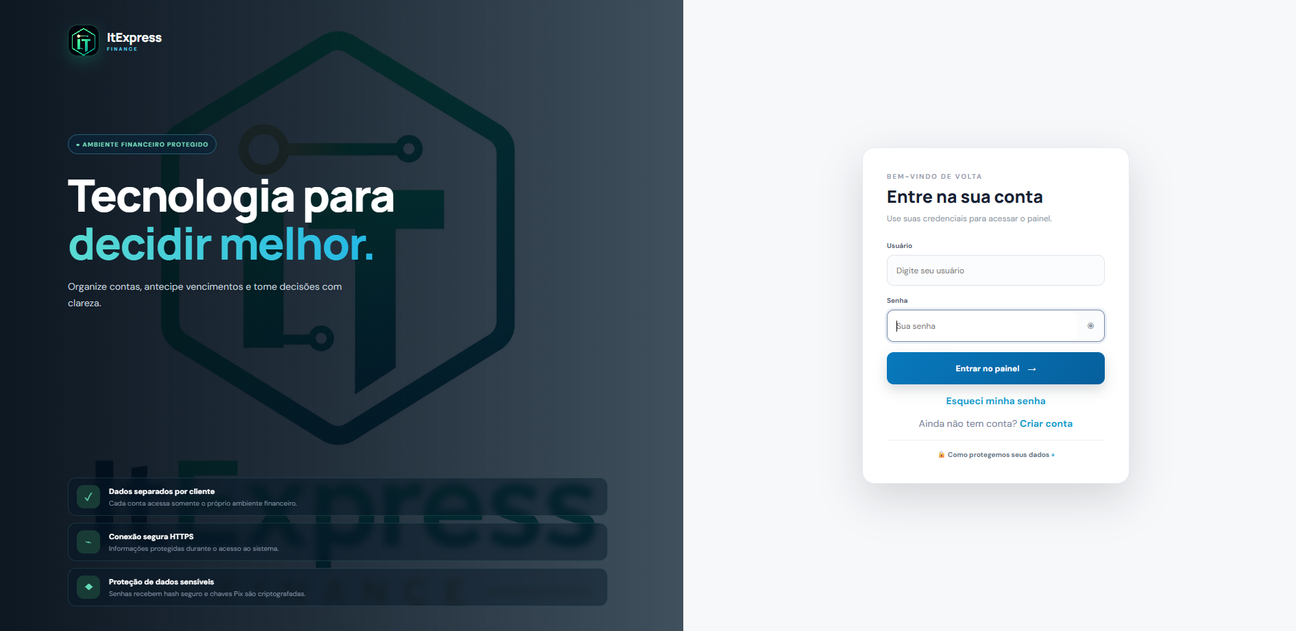 Tela do IT Finance, produto desenvolvido pela ItExpress